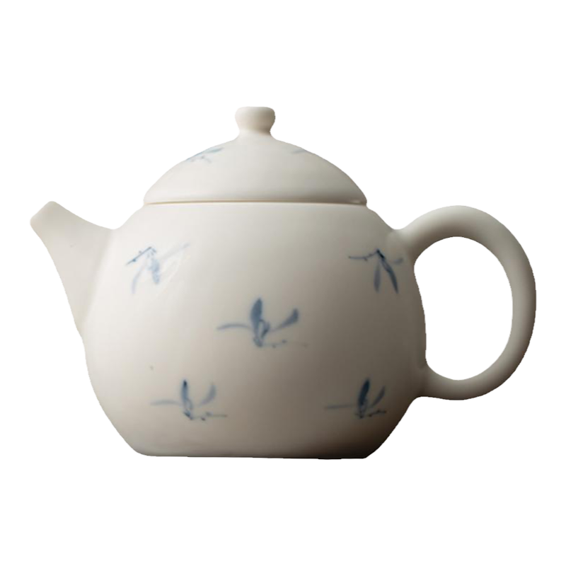 茶道具 白磁 暗刻花卉文小壺 茶入 茶壺 古與茶手繪白瓷