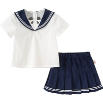 David Bella Girls Skirt Set 2024 Summer Baby Pleated Skirt Sailor Wear Prep Uniform Two-piece Set