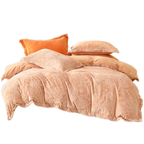 Mercury Home Textiles Milk Velvet Four-piece Antistatic Carved Velvet Set Autumn and Winter Warm Quilt Cover Sheets 24 New Products