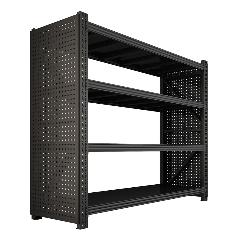 Perforated board shelf storage rack