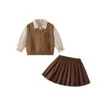 Girls college style suit autumn clothing childrens fashionable little girls clothes baby pleated skirt three-piece set spring and autumn