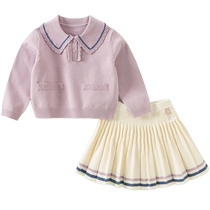 David Bella Girls Skirt Set 2024 Autumn New Girl College Style Pleated Skirt Two-piece Set