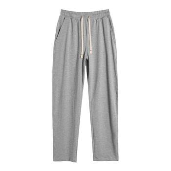 ສີເທົາຝ້າຍ sweatpants ຜູ້ຊາຍວ່າງ casual trousers ບ້ານ knitted ກາງເກງຜູ້ຊາຍບາງ straight pants ກິລາຜູ້ຊາຍ