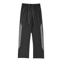 Black summer thin mens pants trendy brand striped loose straight wide-leg pants American high street drape casual trousers