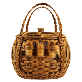 Handmade imitation rattan braided handbasket with lid