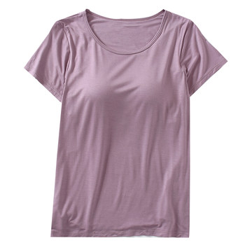 21 new modal t-shirt ຂອງແມ່ຍິງ summer ແຂນສັ້ນທີ່ມີ pad ເຕົ້ານົມບາງຫນ້າທໍາອິດ pajamas bra-free ເສື້ອກິລາລຸ່ມສຸດ