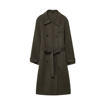 2025 Winter Celebrity Style Retro High-End Wool Coat Double-Breasted Belted Mid-Length Woolen Jacket