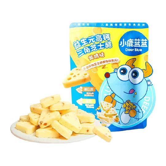 小鹿蓝蓝益生元高钙三角芝士酪黄桃味奶片儿童零食品牌