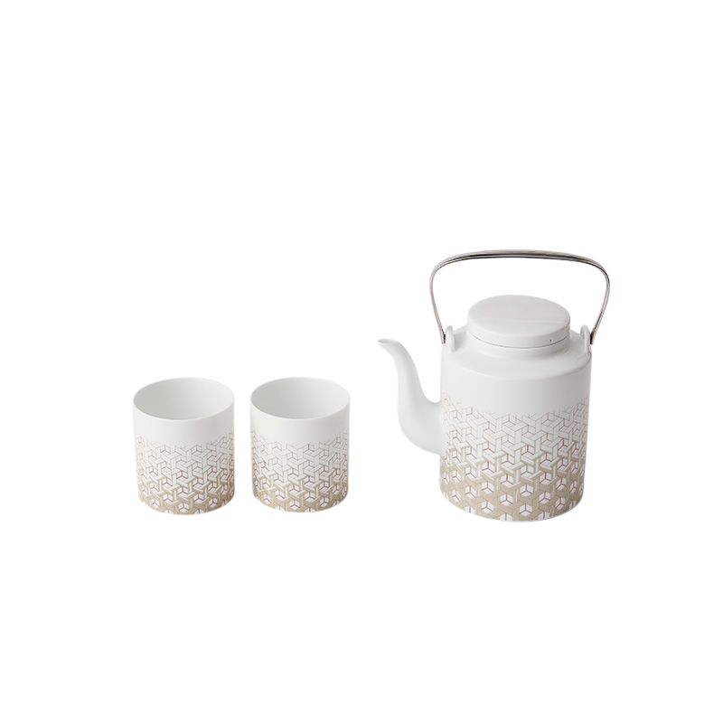 上下品牌高温白瓷红色茶具组一壶四杯送礼首选