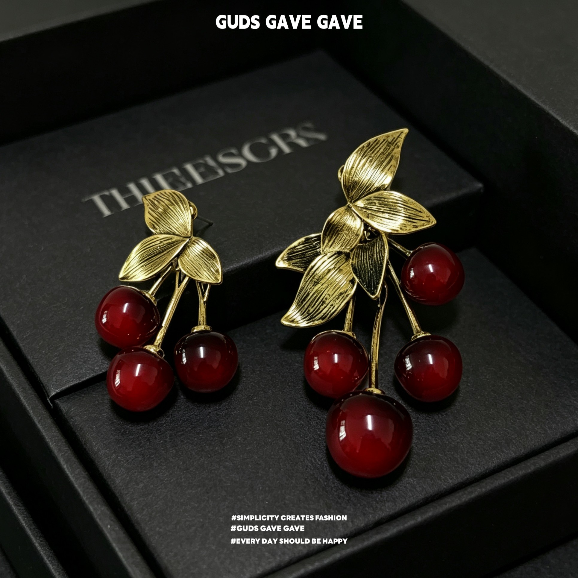 GUDS GAVE GAVE European and American retro distressed metal exaggerated cherry earrings, a light luxury high-end fashionable earring.
