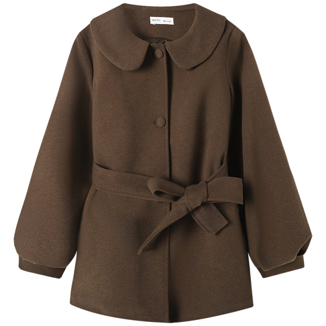 慕兔小香风娃娃领毛呢外套女2025冬季新款小个子收腰系带呢子大衣