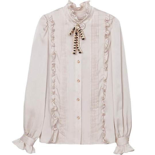 Oece2021 autumn and winter gentle French lace-up chiffon shirt