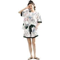 Pajamas for women summer thin pure cotton sweet and cute girls Korean style student home clothes short-sleeved shorts two-piece set