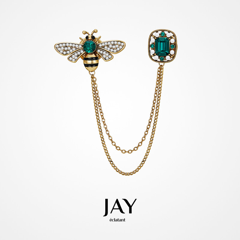 Jay Vintage Chain Brooch Anti-Exposure Collar Pin to Secure Clothing Accessories, Coat Fashion Pin, High-End