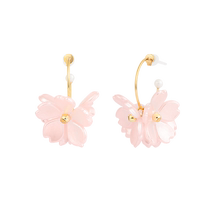 (Self-operated) OSEWAYA womens ear studs and ear clips pink three-dimensional cherry blossom earrings petal earrings Chinese Valentines Day gift