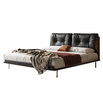 Yiluo Ohm Bed Medieval Style Black Leather Bed Master Bedroom Upholstered Bed Minimalist Side Bed Retro Double Marriage Bed