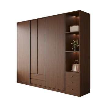 Customized wardrobe solid wood sliding door home bedroom small apartment simple master bedroom sliding door oak storage wardrobe