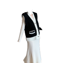 Maternity wear autumn and winter 2024 new high-end small fragrant knitted vest jacket slimming dress two-piece set