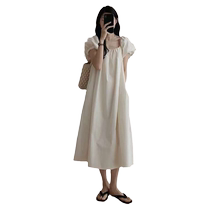 Maternity summer wear 2024 new style French temperament square neck puff sleeve slim dress large size loose maternity dress