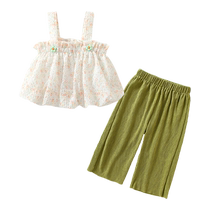 Fanhunting girls suits summer clothes fashionable childrens clothes baby summer thin little girl suspenders two-piece set