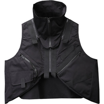 Sleeveless work vest men's spliced high collar tactical vest