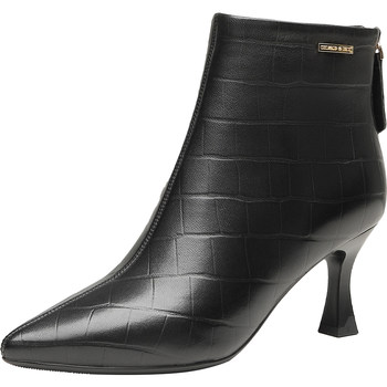 Red dragonfly casual comfortable thin heel genuine leather short boots for women