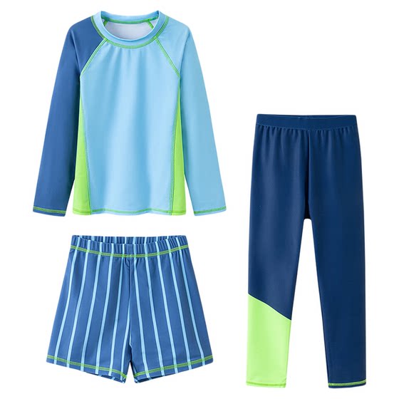Mini Balabala men and girls split swimsuits sun protection summer new style seaside long sleeves long shorts swimming