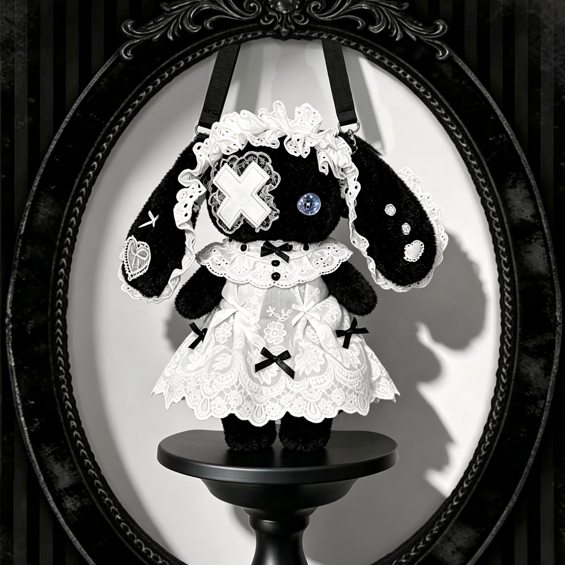 Original design doll lace Lolita cute bunny bag handmade gift Lolita crossbody bow women's bag