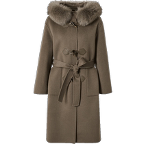 Red Cuff Horn Buckle Wool Coat Winter Coat Winter 2023 New Womens Dress Fox Great Fur Collar Cloister Double Face Coat