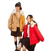 Tangshi hooded imitation sherpa jacket for women 2023 winter new style mid-length plus velvet thickened New Years red cotton coat