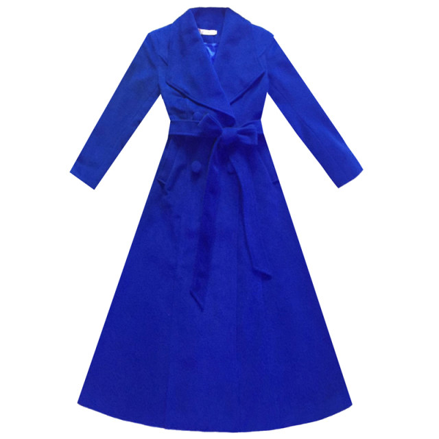Solid color cashmere coat extra long knee-length woolen coat