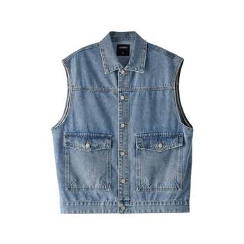 Sanfu 2024 Spring Men's College Casual Denim Vest Fashionable Loose Lapel Top Men 482574