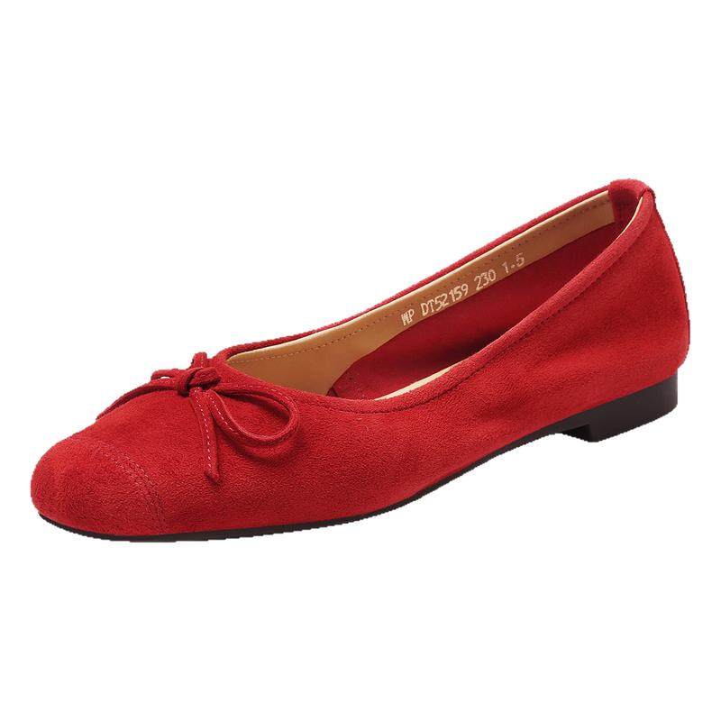 Daphne sheepskin red shoes women's flat wedding shoes