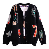 Hong Kong trendy brand 2024 new fashion cartoon animation embroidery knitted cardigan lazy style age-reducing sweater womens jacket