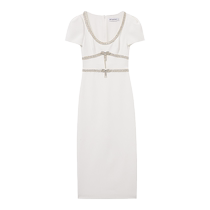 self-portrait 2024 early autumn new pure white sweet diamond short-sleeved dress mid-length skirt