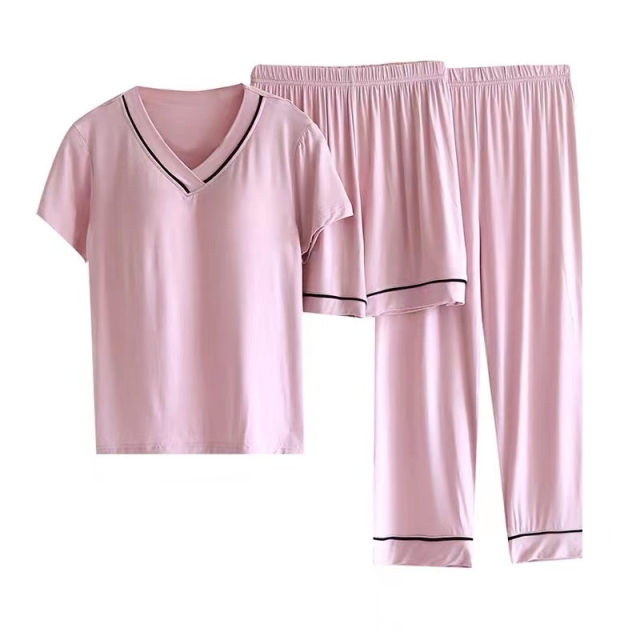 2025 new summer thin modal pajamas pure cotton women's loose and simple home wear set with chest pads