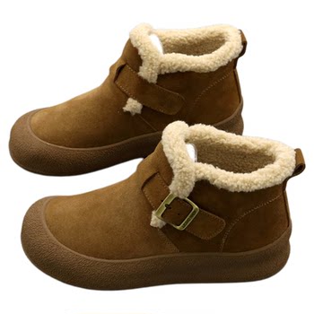 Genuine leather and velvet high-top shoes for women thick-soled birkenstock cotton shoes