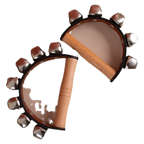 Kindergarten childrens hand-cranked 5 leather bells 7 handbells horseshoe bells wooden semicircle rattles Orff musical instruments percussion instruments