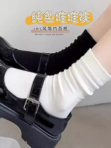 儿童无骨袜白色袜子女童春秋款堆堆袜女大童黑色长袜纯色中筒袜