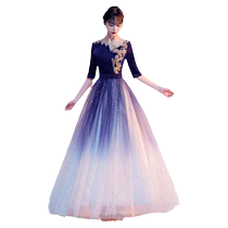 New style chorus performance clothing female long skirt student art exam adult host red song poetry recitation starry night evening dress