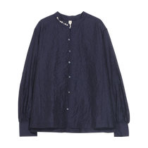 (Same style in the mall) puretea tea silk cotton embroidered stand-up collar shirt womens pleated hem top 2024 new autumn
