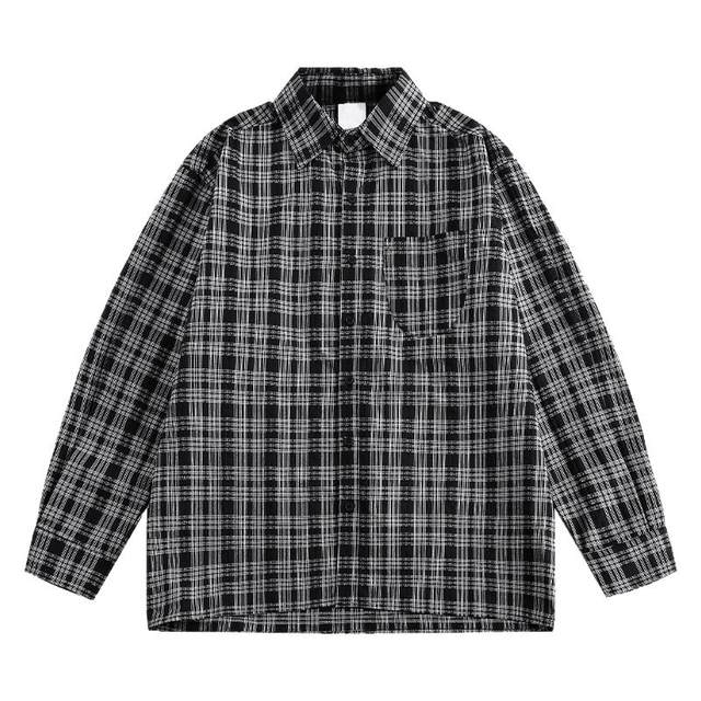 Ayudai Japanese contrast plaid long-sleeved shirt