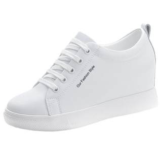 Red Qingting genuine leather inner height increasing sports white shoes for women