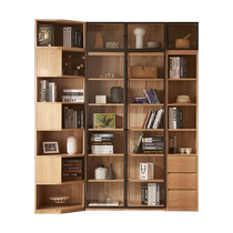 Original element solid wood bookcase integrated with glass door wall to ceiling living room display cabinet combination bookcase L7173
