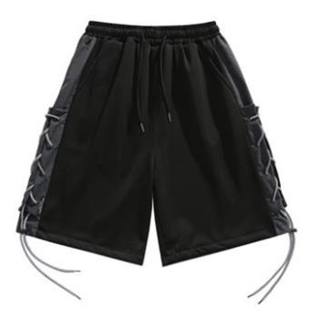 ສາຍຮັດຂ້າງ hip-hop spliced ​​​​drawstring shorts ຜູ້ຊາຍຊື່ກິລາກວ້າງ bf hip-hop pants ຫ້າຈຸດ harem