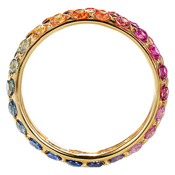 Natural colored gemstone 18k gold double row colored sapphire ring