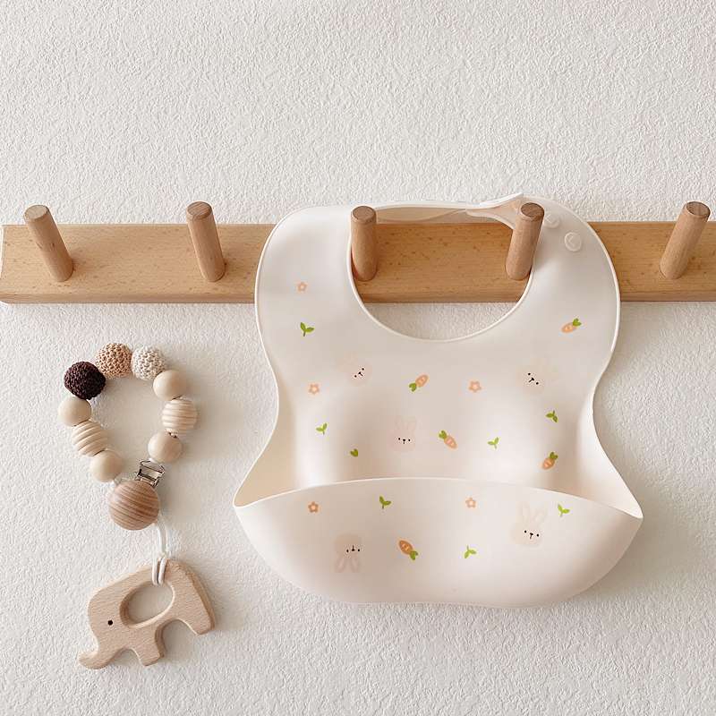 Korean ins style portable baby soft silicone bib children's waterproof rice pocket for eating three-dimensional rice pocket extra large