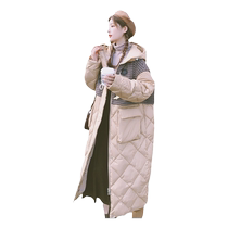 High-end houndstooth stitching down jacket for women 2022 new loose thickened 90 white duck down long winter jacket