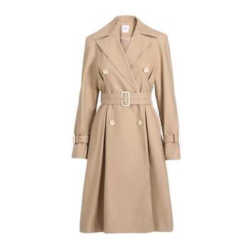 Oshili trench coat khaki ສີແຂງ ສາຍແອວຍາວກາງ 2 ເຕົ້ານົມ Maillard