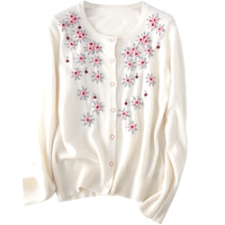 ດູໃບໄມ້ລົ່ນທີ່ສະຫງ່າງາມແລະເປັນສຸກໃນລະດູໃບໄມ້ປົ່ງແລະລະດູຫນາວໃຫມ່ຂອງແມ່ຍິງ cashmere ບໍລິສຸດມືຖັກແສ່ວ embroidery ຄໍຮອບທີ່ຫຼາກຫຼາຍຊະນິດ cardigan knitted jacket sweater